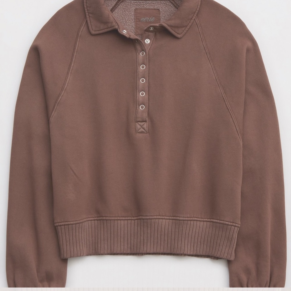 NWT Aerie Quarter Snap Sweatshirt Brown XXL - Picture 3 of 8